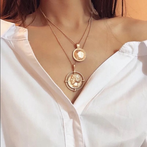 NWOT vintage double coins necklace - Picture 2 of 7